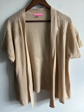Woman Within Beige Open-Front Short Sleeve Cardigan